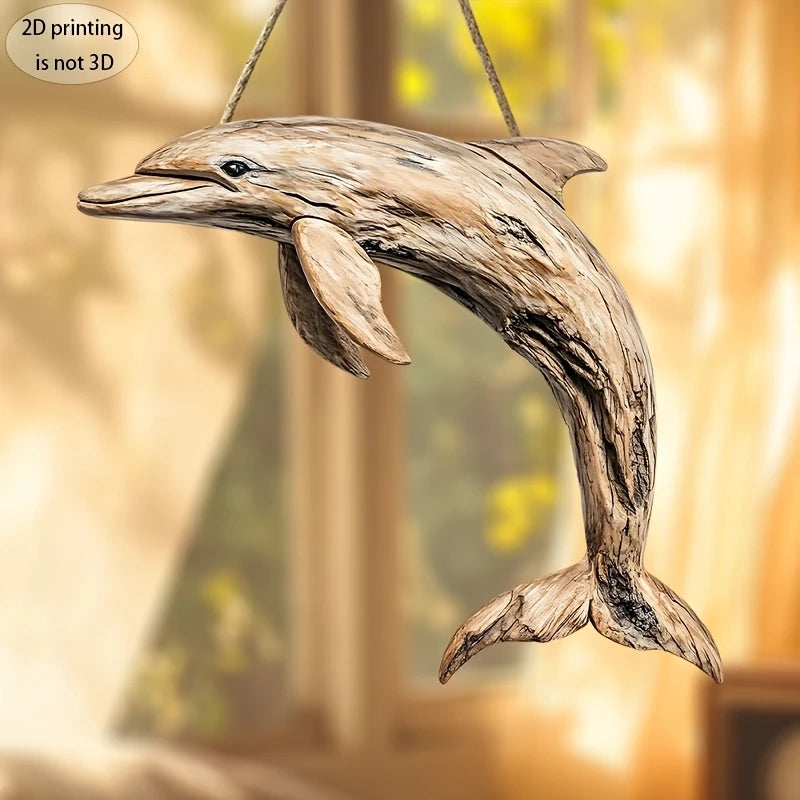 1pcs Wooden Retro Whale Dolphin Wall Decoration 2D Flat Print Exquisite Marine Animal Wooden Pendant Interior Design Decoration Petoria Store