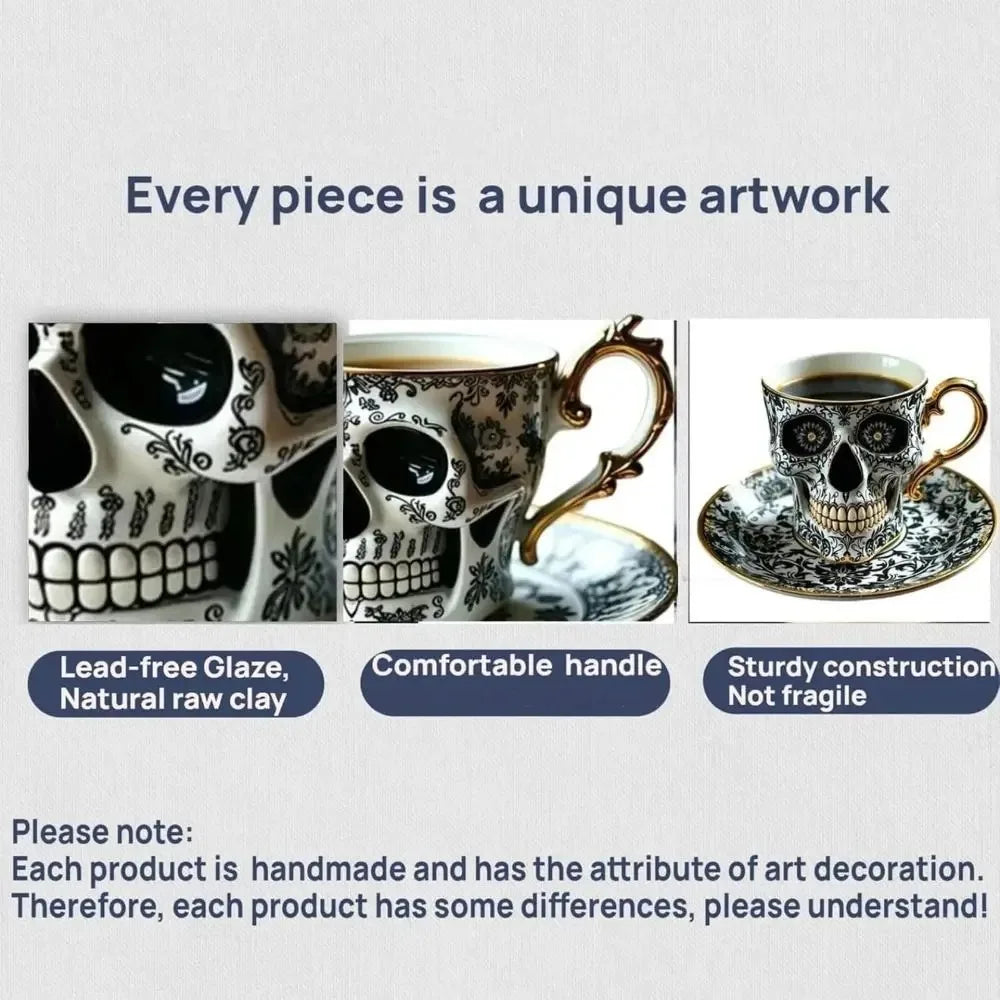 Stilvolle Kaffeetasse mit Totenkopf-Motiv aus Kunstharz, Knochenkopf-Design, gotischer Totenkopf-Zerkleinerer, Kaffee-Skelett-Kopf, Tassen, Sammler 2025,