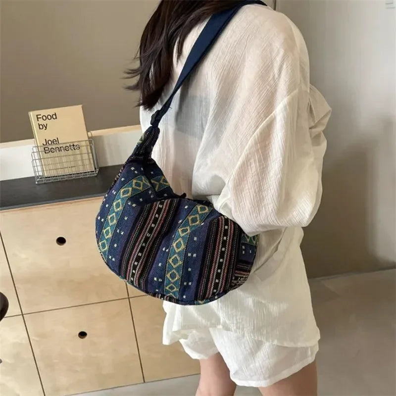 Crossbody Bags Tribal Style Shoulder Bag, Foldable Crossbody Striped Pattern, Flag Theme Hand Washable Edge Painted Lining Petoria Store