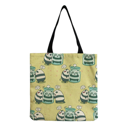 Cartoon Cute Dinosaur Printed Tote Linen Personality Girl Shoulder Bag Large Capacity Travel Storage Packs Women Shopping Bag Petoria Store