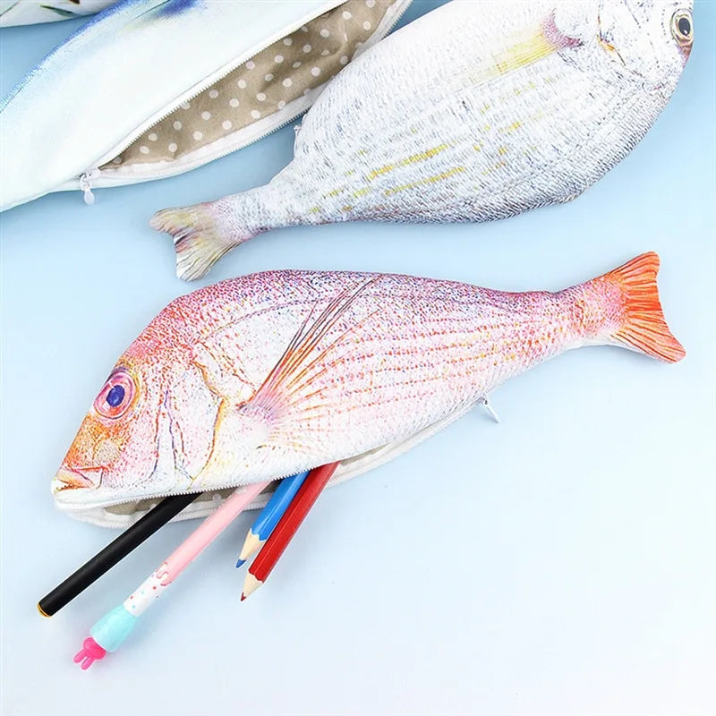Nette Simulation Fisch Bleistift Fall Kawaii Cartoon Zipper Bleistift Box Große Kapazität Tragbare Lagerung Tasche Schreibwaren Halter Stift Taschen