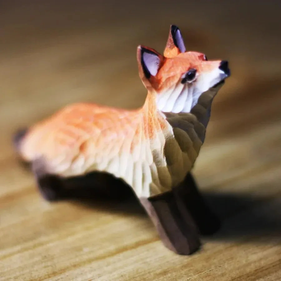 Moderne Kunst Fuchs Holzschnitzerei Ornamente Massivholz Kunsthandwerk Rot Weiß Füchse Home Decor Schreibtisch Dekor Tierfigur Statue