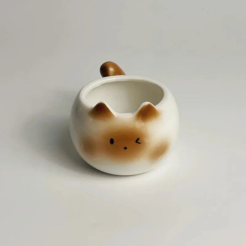 Keramiktasse, niedliche Katzenform, unterglasurfarben, Cartoon, siamesische Katze, Kaffeetassen, Zuhause, Frühstück, Milch, Kaffeetasse, Geburtstagsgeschenk, Tasse
