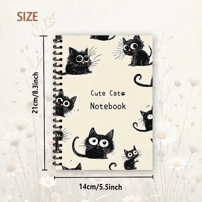 Schwarze Katze Notizbuch im A5 Format mit Spiralbindung, ideal für Katzenliebhaber und Notizen.