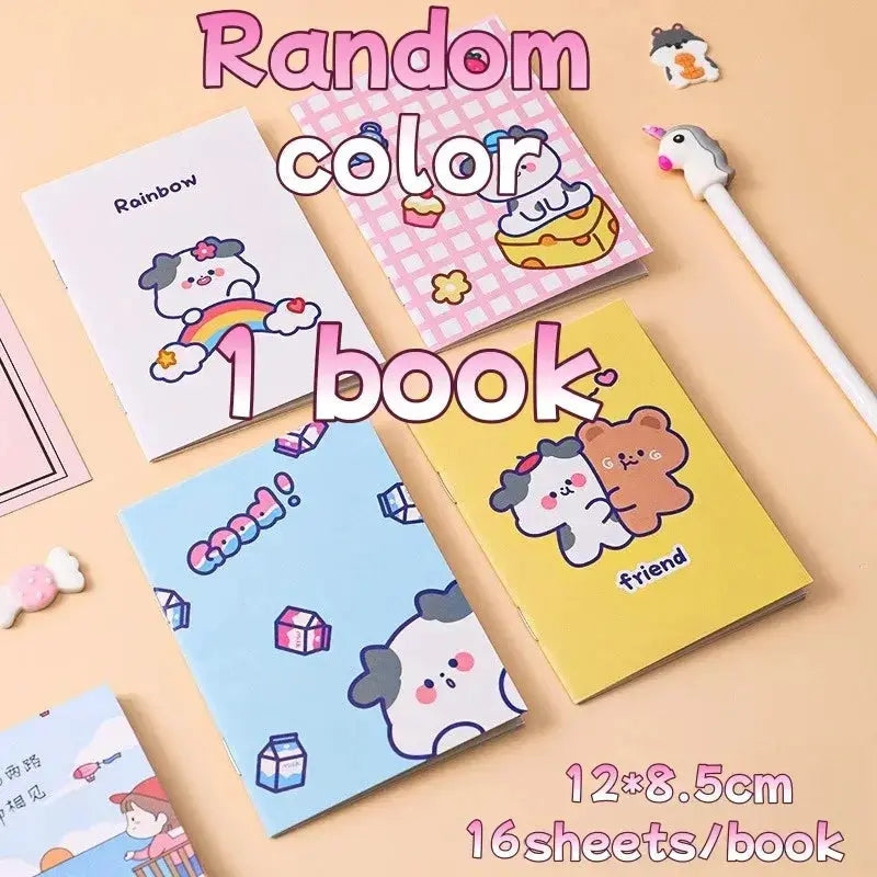 Kawaii Cartoon Mini-Notizbücher in bunten Designs, 1 Buch mit 16 Blättern, ideal für Notizen und kreative Ideen.