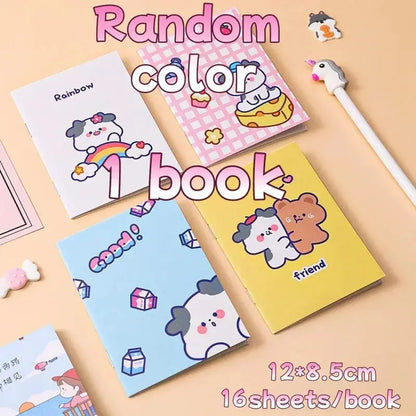 Kawaii Cartoon Mini-Notizbücher in bunten Designs, 1 Buch mit 16 Blättern, ideal für Notizen und kreative Ideen.