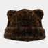 Brown leopard pattern teddy beanie with plush faux fur, cozy winter hat for women, ideal for cold weather and casual wear