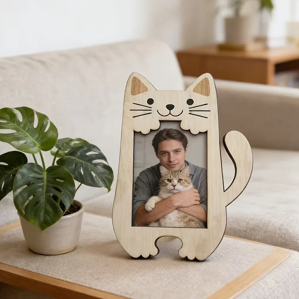 Cute Animal Shaped Wooden Photo Frame Cat Bear Design Desktop Picture Frame Home  Photo Display Ornament Housewarming Birthday Petoria Store