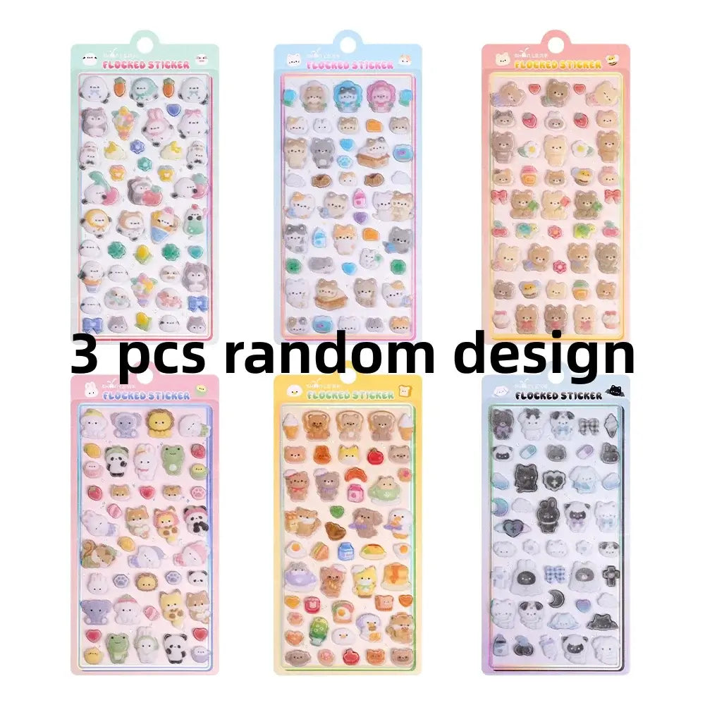 Collection of 3D Petoria Puffy animal stickers with various animal faces, hearts, and accessories in pastel colors, perfect for decorating planners.