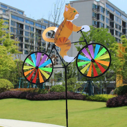 Animal Riding Three-dimensional Cartoon Modelling Windmill Creative Bicycle Wind Spinners Standing Pole Garden Yard Decoration Petoria Store