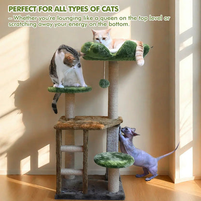 Medium Cat Tree: Green Staircase Multi-Tier Cat Tower with Scratching Post and Cozy Perch Cat Climbing Frame Petoria Store