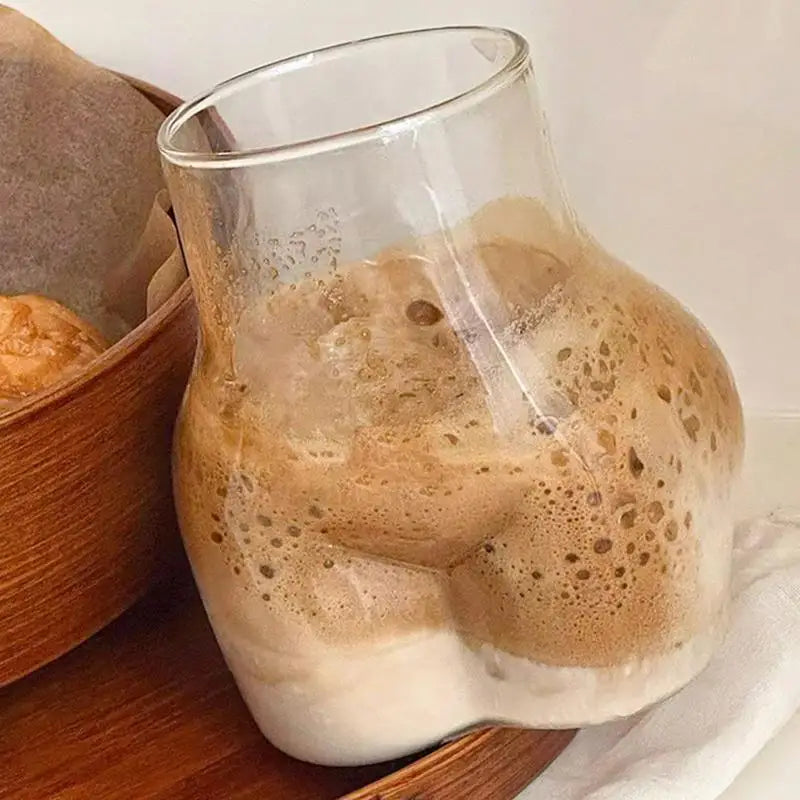 Gesäßförmige Tasse, 450 ml, transparentes Borosilikatglas, Kaffeetasse, tragbare Glastasse für Wasser, Milch, Kaffee, Kakao, lustiges Trinken
