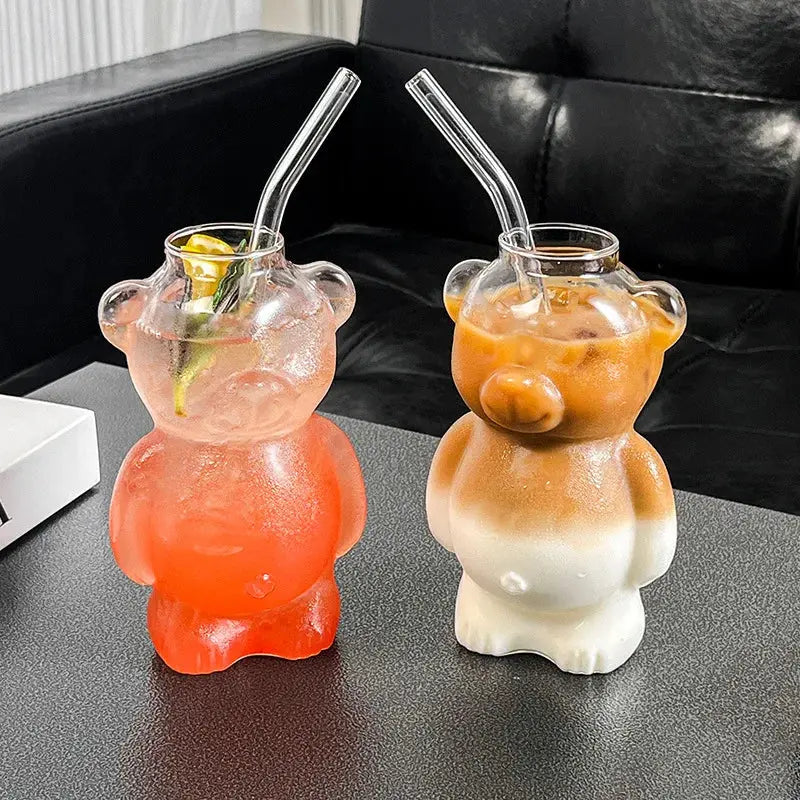 Bären Glasbecher mit Strohhalm Petoria