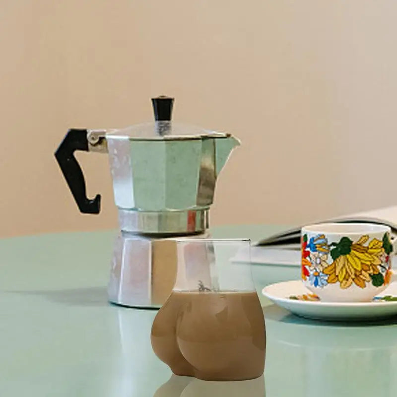 Gesäßförmige Tasse, 450 ml, transparentes Borosilikatglas, Kaffeetasse, tragbare Glastasse für Wasser, Milch, Kaffee, Kakao, lustiges Trinken