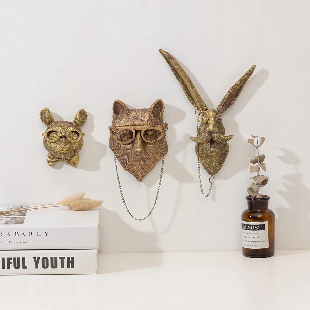 Decor Wall Art Decor Deer Head Wall Hanging Home Decor Bronzed Resin Animal Hanging Sculpture Animal Head Wall Hanging Ornaments Petoria Store