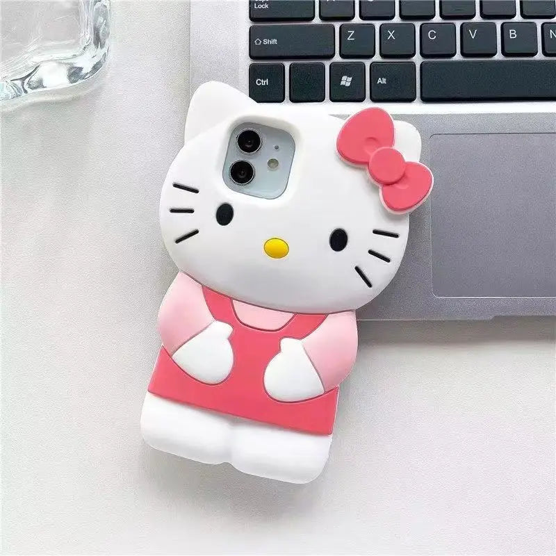 Bowknot Kitty Cat 3D Silikon Soft Phone Case für iPhone 17 Pro Max 16 15 14 Plus 13 Mini 12 11 7 8 4 4S 5 5S X XR SE