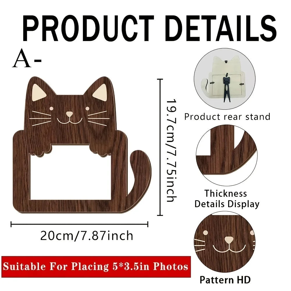 Cute Animal Shaped Wooden Photo Frame Cat Bear Design Desktop Picture Frame Home  Photo Display Ornament Housewarming Birthday Petoria Store