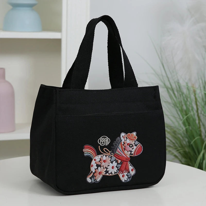 Kleine Pony-Handtasche Lässige Umhängetasche mit Tiermotiv Bedruckte Canvas-Lunchbox-Tasche