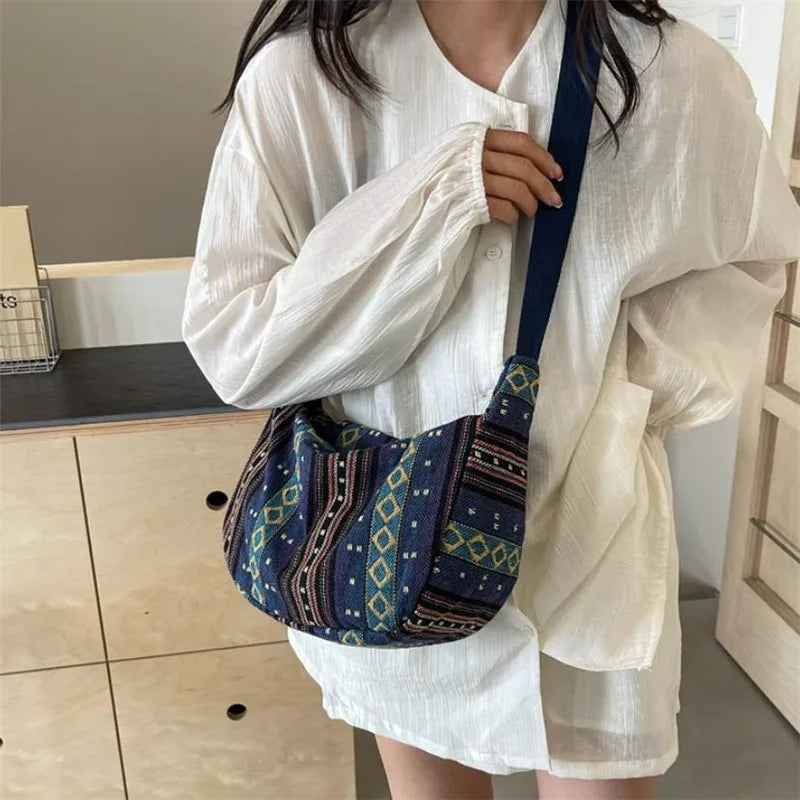 Crossbody Bags Tribal Style Shoulder Bag, Foldable Crossbody Striped Pattern, Flag Theme Hand Washable Edge Painted Lining Petoria Store