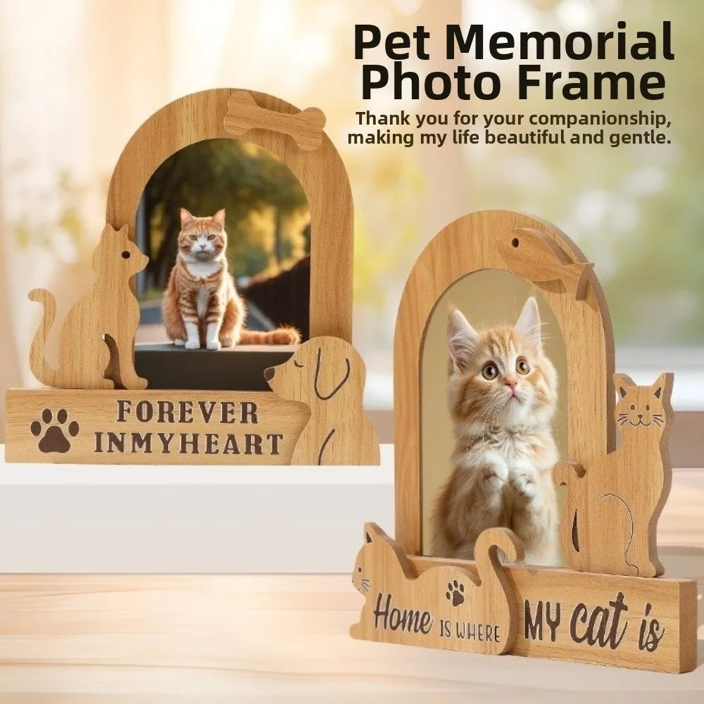 Commemorative Ornaments Wood Pet Photo Frame Handmade Dog/Cat Shape Cat Keepsake Frame Cartoon Pet Photo Display Bedroom Display Petoria Store