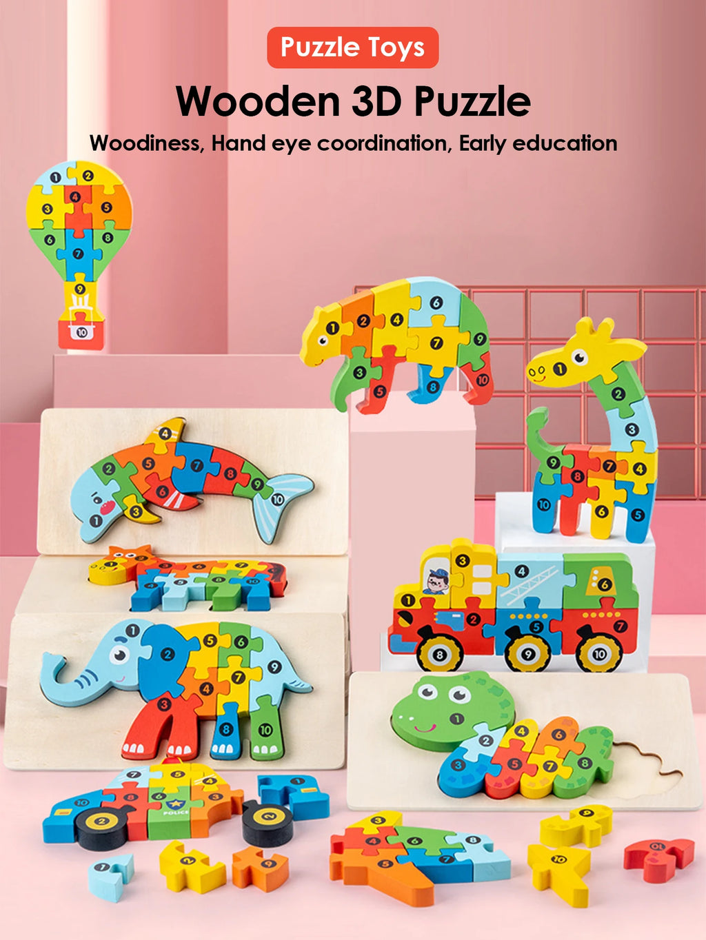 3D Holz Puzzles Pädagogische Cartoon Tiere Frühes Lernen Erkenntnis Intelligenz Puzzle Spiel Für Kinder Spielzeug