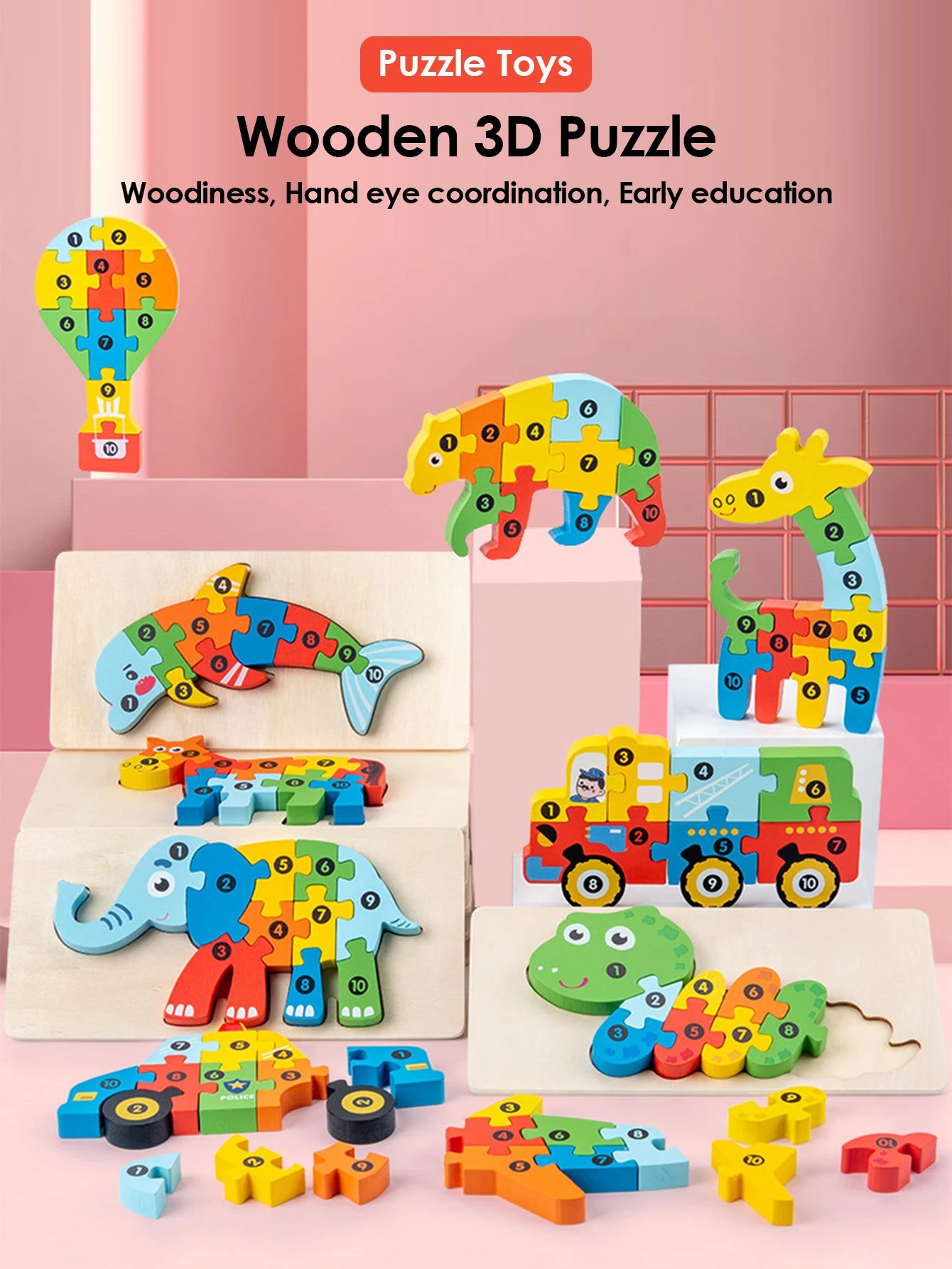 3D Holz Puzzles Pädagogische Cartoon Tiere Frühes Lernen Erkenntnis Intelligenz Puzzle Spiel Für Kinder Spielzeug