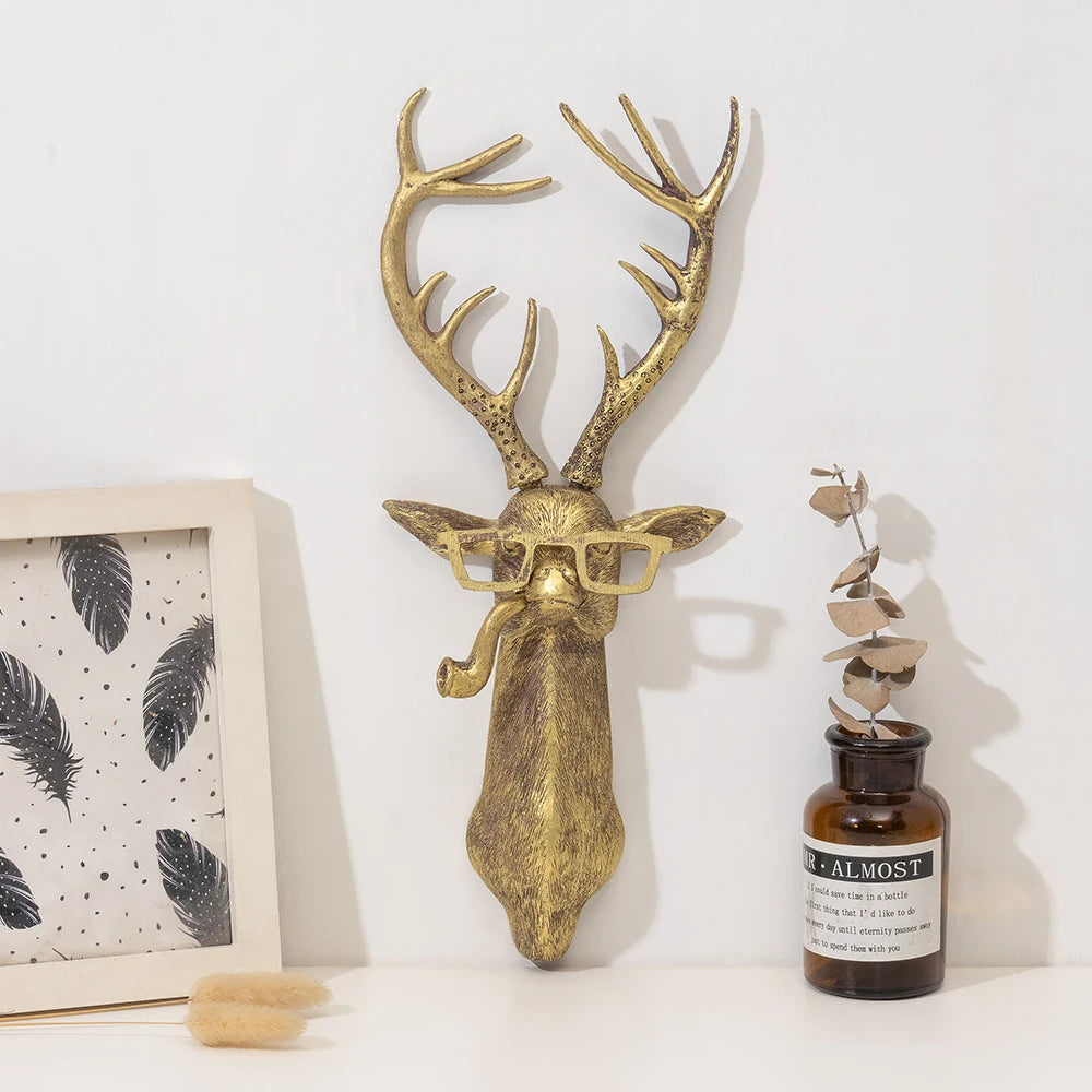 Decor Wall Art Decor Deer Head Wall Hanging Home Decor Bronzed Resin Animal Hanging Sculpture Animal Head Wall Hanging Ornaments Petoria Store