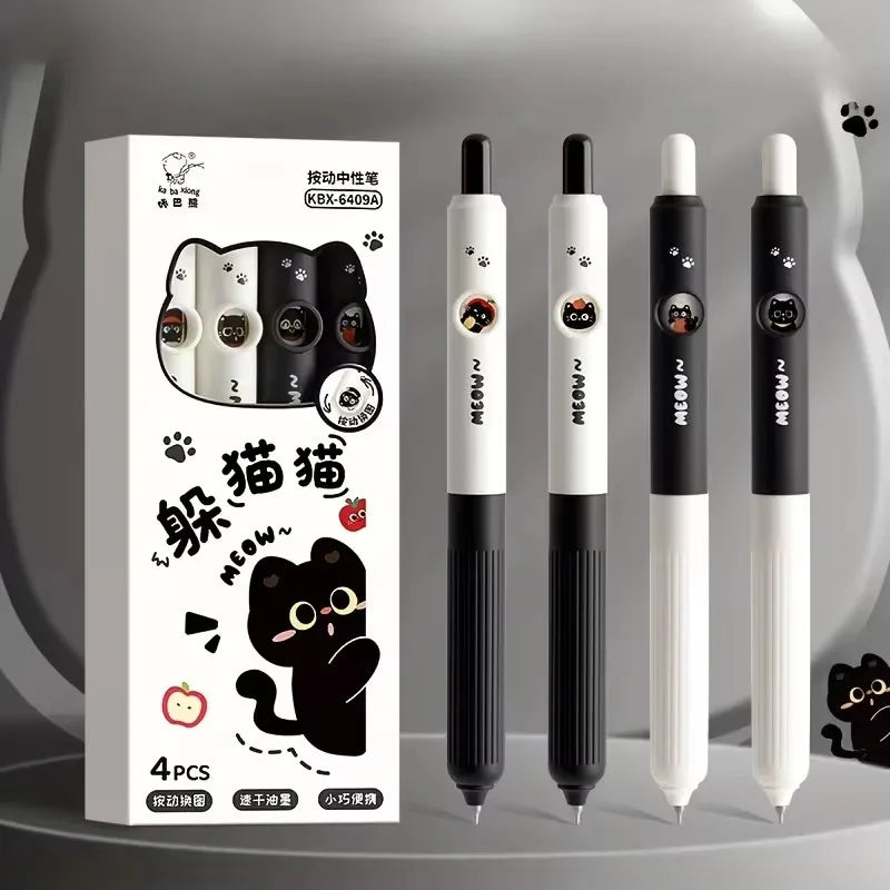 4 Stück Kawaii-Katzenstifte, Pfote 0,5 mm, schnell trocknend, schwarze Tinte, glattes Schreiben, einziehbare Stifte, Schule, Journaling, Geburtstag, Weihnachten, Geschenk ﻿