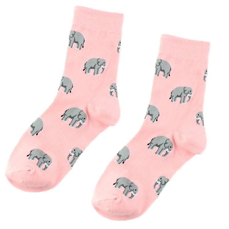 Frühling Herbst Winter Cartoon Tiere Kaninchen Fuchs Alpaka Elefanten Drucken Mittelrohr Socken Baumwolle Socken Großhandel Nette Kawaii Sox