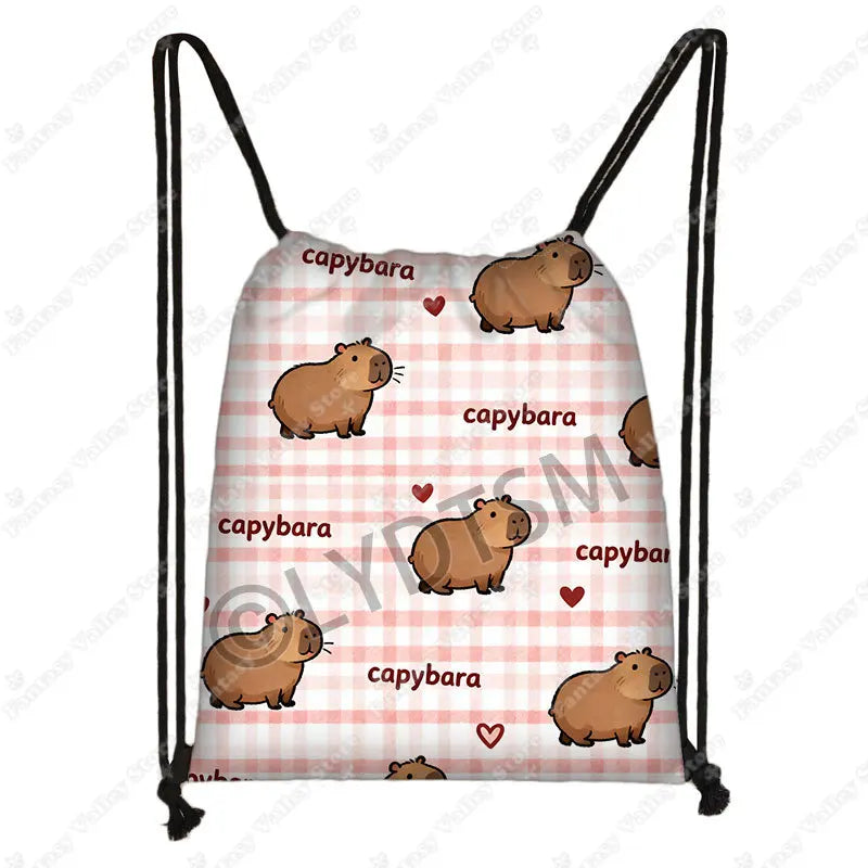 Cute Animal Capybara Graphic Pattern Drawstring Bags Women Outdoor Storage Bags for Travel Backpack Shoes Holder Bookbag Petoria Store