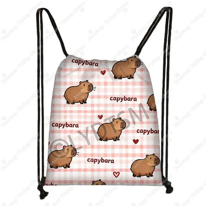 Cute Animal Capybara Graphic Pattern Drawstring Bags Women Outdoor Storage Bags for Travel Backpack Shoes Holder Bookbag Petoria Store