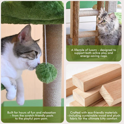 Medium Cat Tree: Green Staircase Multi-Tier Cat Tower with Scratching Post and Cozy Perch Cat Climbing Frame Petoria Store