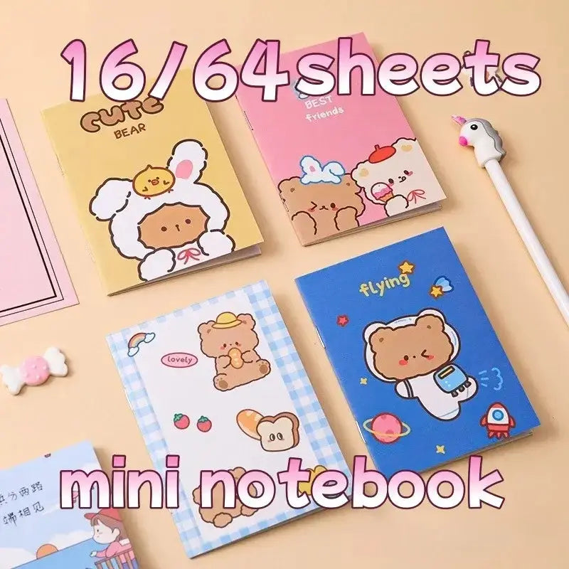 Kawaii Cartoon Mini-Notizbücher im Set mit bunten Cover-Designs, ideal für Schule und Alltag.
