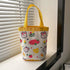 Bucket Bag Portable Cute Animal Pattern Graffiti Handbag Cartoon Print Cylindrical Bag Canvas Bento Bag Handheld Lunch Box Bag Petoria Store