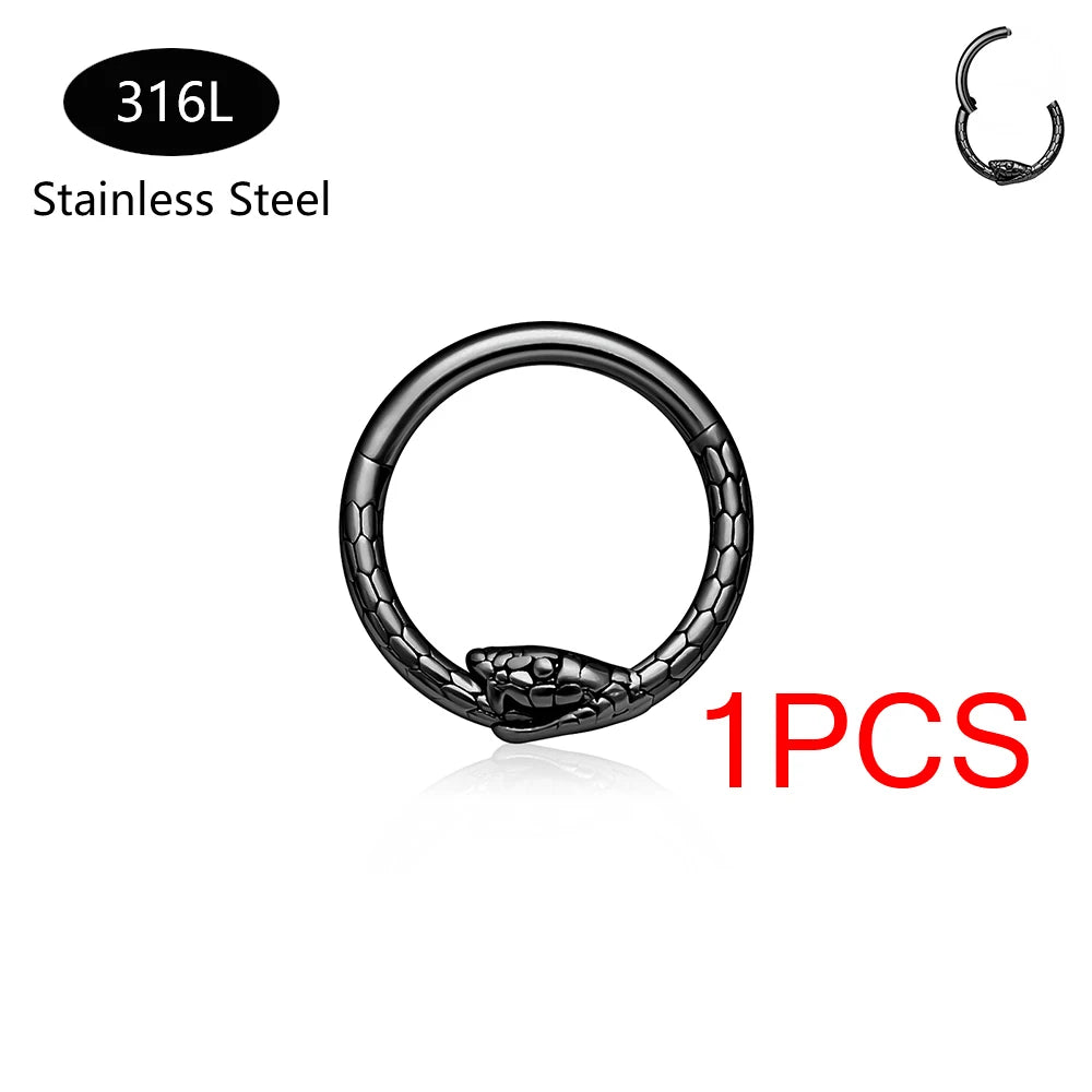 Edelstahl Runde Schlangenasenringe 16G Tragus Helix Conch Daith Knorpel Ohrringe Hoop Septum Clicker Piercing Schmuck
