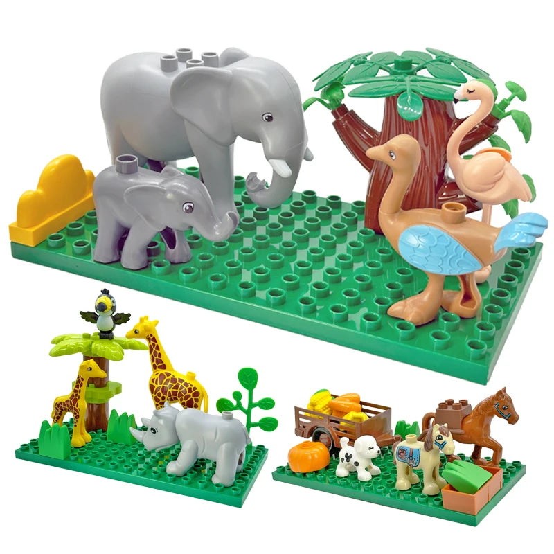 Pädagogische große Bausteine, Tierspielzeug – Elefant, Giraffe, Hai, Ozean, Wald, Szenenset für Kinder, Lernen und Anerkennung