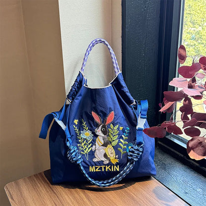 Embroidery Tote Bag for Women Casual Nylon Crossbody Bag Large Capacity Waterproof Shoulder Bag Fashion Commute Shopper Handbag Petoria Store