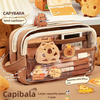 Petoria® Capybara Federmäppchen mit Fächern – Transparenter Organizer für Schule &amp; Büro
