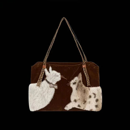 Cute Retro Puppy Tote Bag Women Leather Texture Plush Large Capacity Shoulder Bag Ladies Fashion Casual Versatile Crossbody Bags Petoria Store