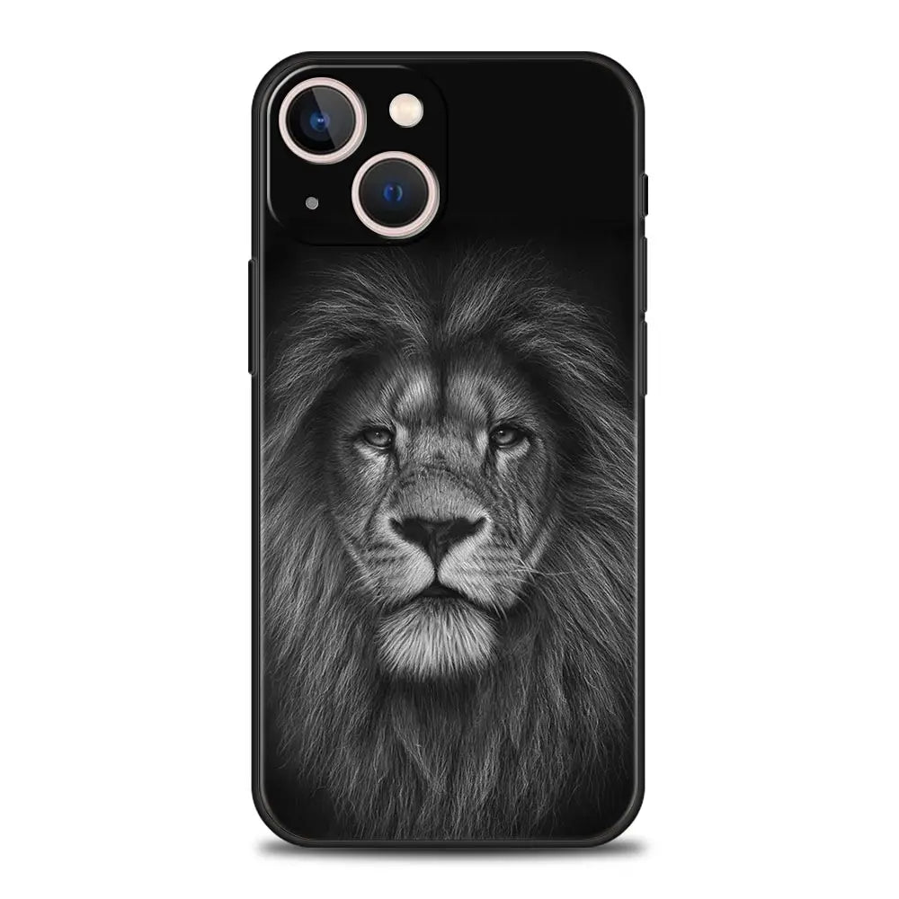 Löwe Wilde Tiere Luxus Handyhülle für iPhone 13 15 14 12 Mini 11 Pro MAX XR X SE XS 7 8 Plus Silikon Schwarz Schutzhülle