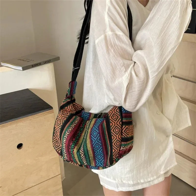Crossbody Bags Tribal Style Shoulder Bag, Foldable Crossbody Striped Pattern, Flag Theme Hand Washable Edge Painted Lining Petoria Store
