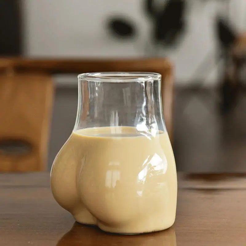 Gesäßförmige Tasse, 450 ml, transparentes Borosilikatglas, Kaffeetasse, tragbare Glastasse für Wasser, Milch, Kaffee, Kakao, lustiges Trinken