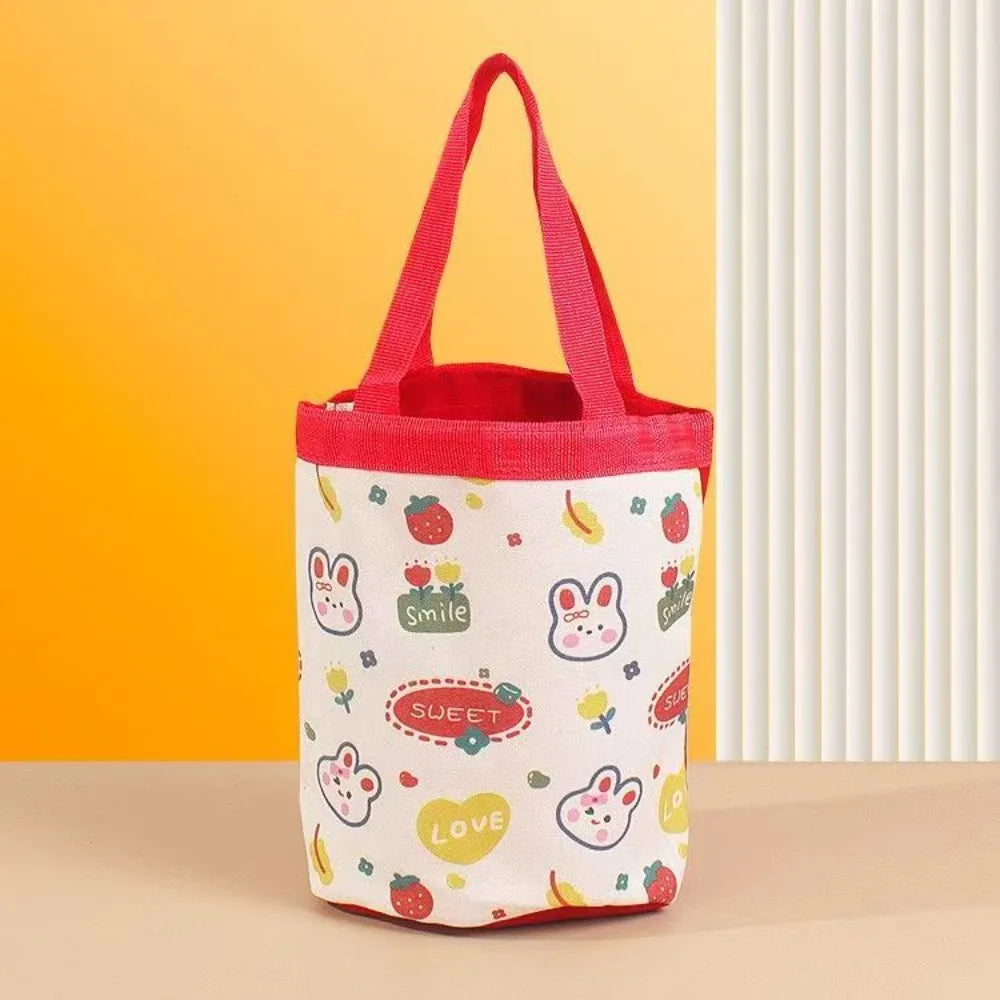 Bucket Bag Portable Cute Animal Pattern Graffiti Handbag Cartoon Print Cylindrical Bag Canvas Bento Bag Handheld Lunch Box Bag Petoria Store
