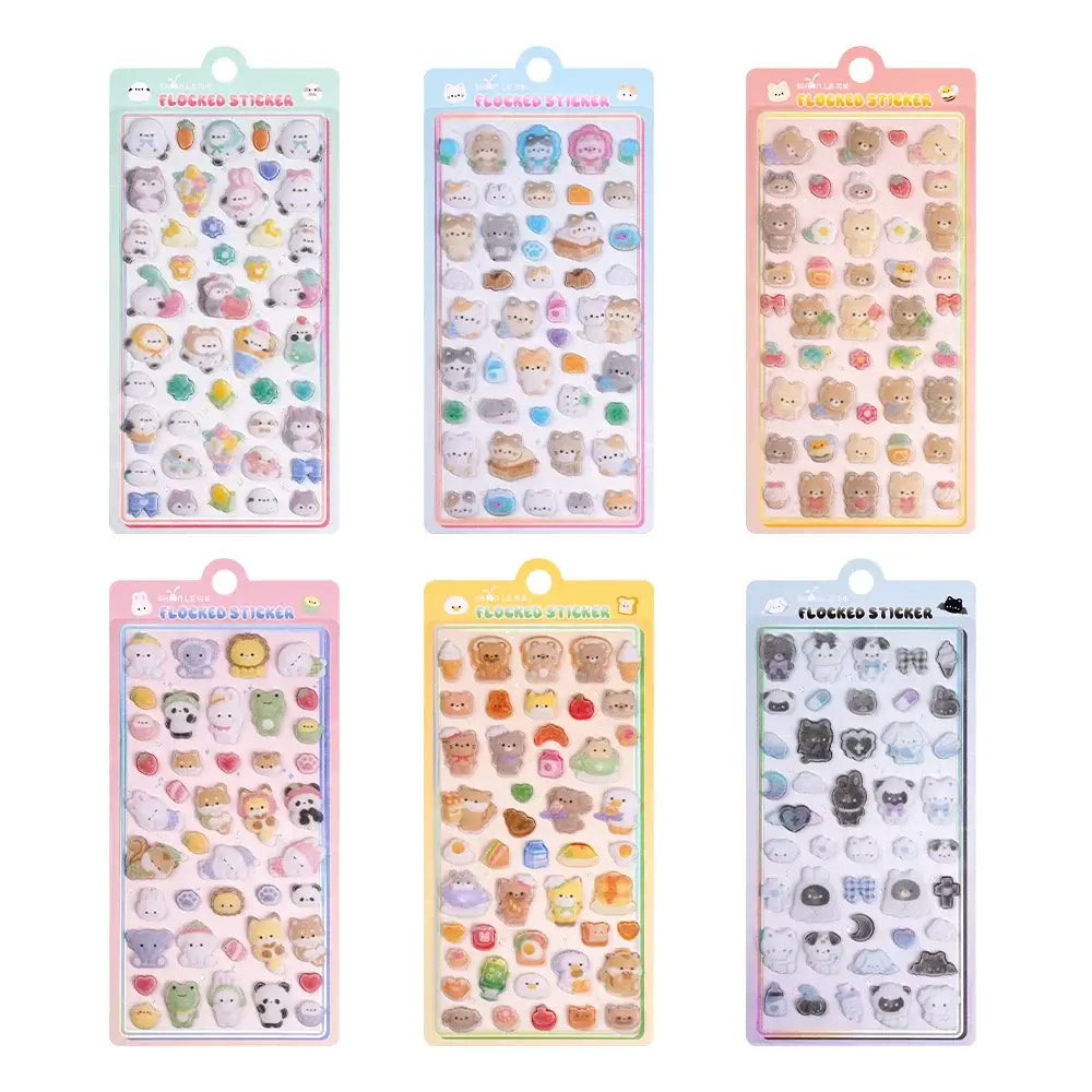 Set of six colorful Petoria® Puffy animal stickers in various shapes and sizes, perfect for journaling and crafts, with adorable animal motifs.