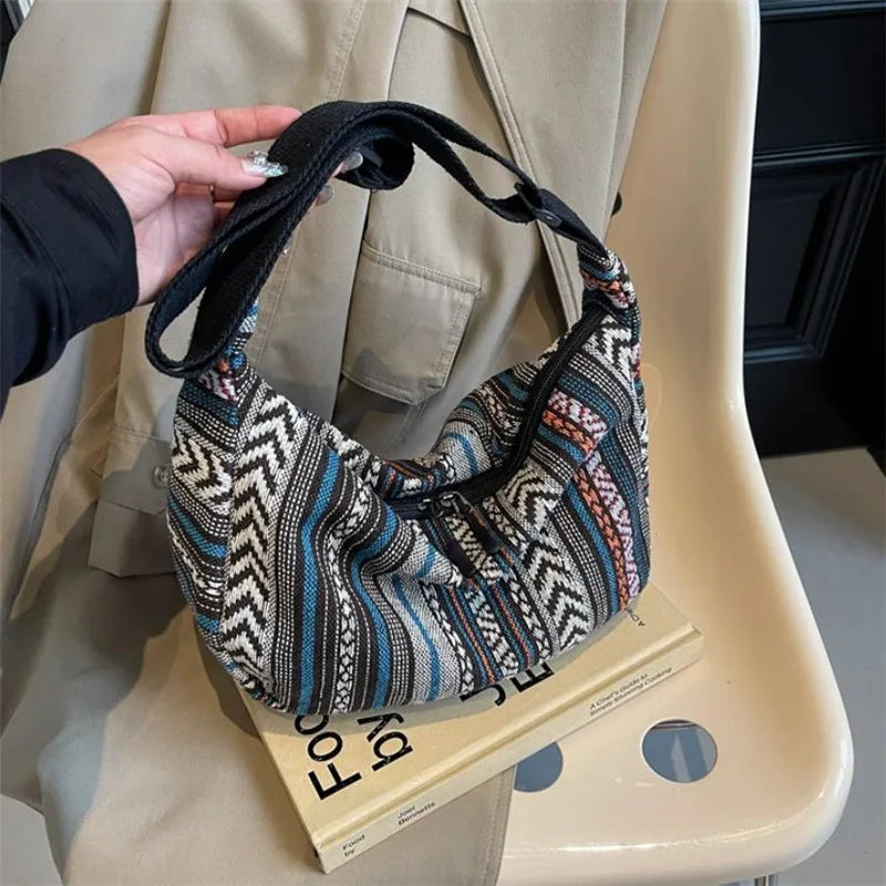 Crossbody Bags Tribal Style Shoulder Bag, Foldable Crossbody Striped Pattern, Flag Theme Hand Washable Edge Painted Lining Petoria Store