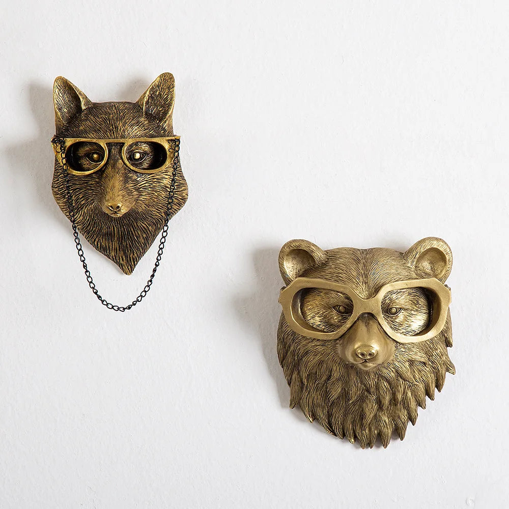 Antique Bronze Resin Animal Pendant Golden Deer Head Wall Storage Hook Up Background Wall Accessories Decorative Figurines Petoria Store