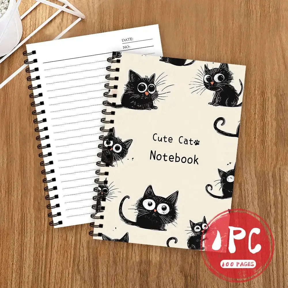 Schwarze Katze Notizbuch mit Spiralbindung, ideal für Katzenliebhaber und Notizen. Charmantes Design, funktional und ansprechend.