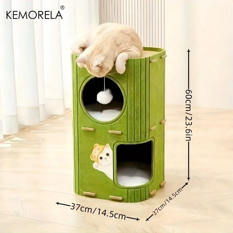 3D Tree-Shaped Cat Condo Large Space Pet Cat Tree with Scratching Posts &amp; Hanging Toys Felt Space-Saving Detachable for Cats Petoria Store