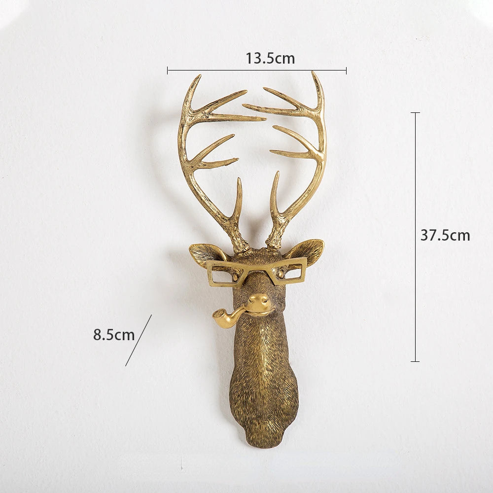 Antique Bronze Resin Animal Pendant Golden Deer Head Wall Storage Hook Up Background Wall Accessories Decorative Figurines Petoria Store