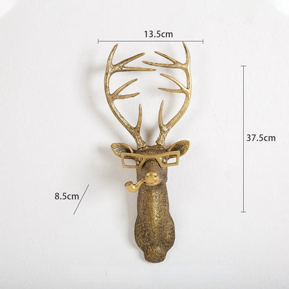 Antique Bronze Resin Animal Pendant Golden Deer Head Wall Storage Hook Up Background Wall Accessories Decorative Figurines Petoria Store